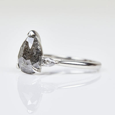 Natural Salt And Pepper 2.18 CT Pear Diamond Art Deco Unique Handmade Ring