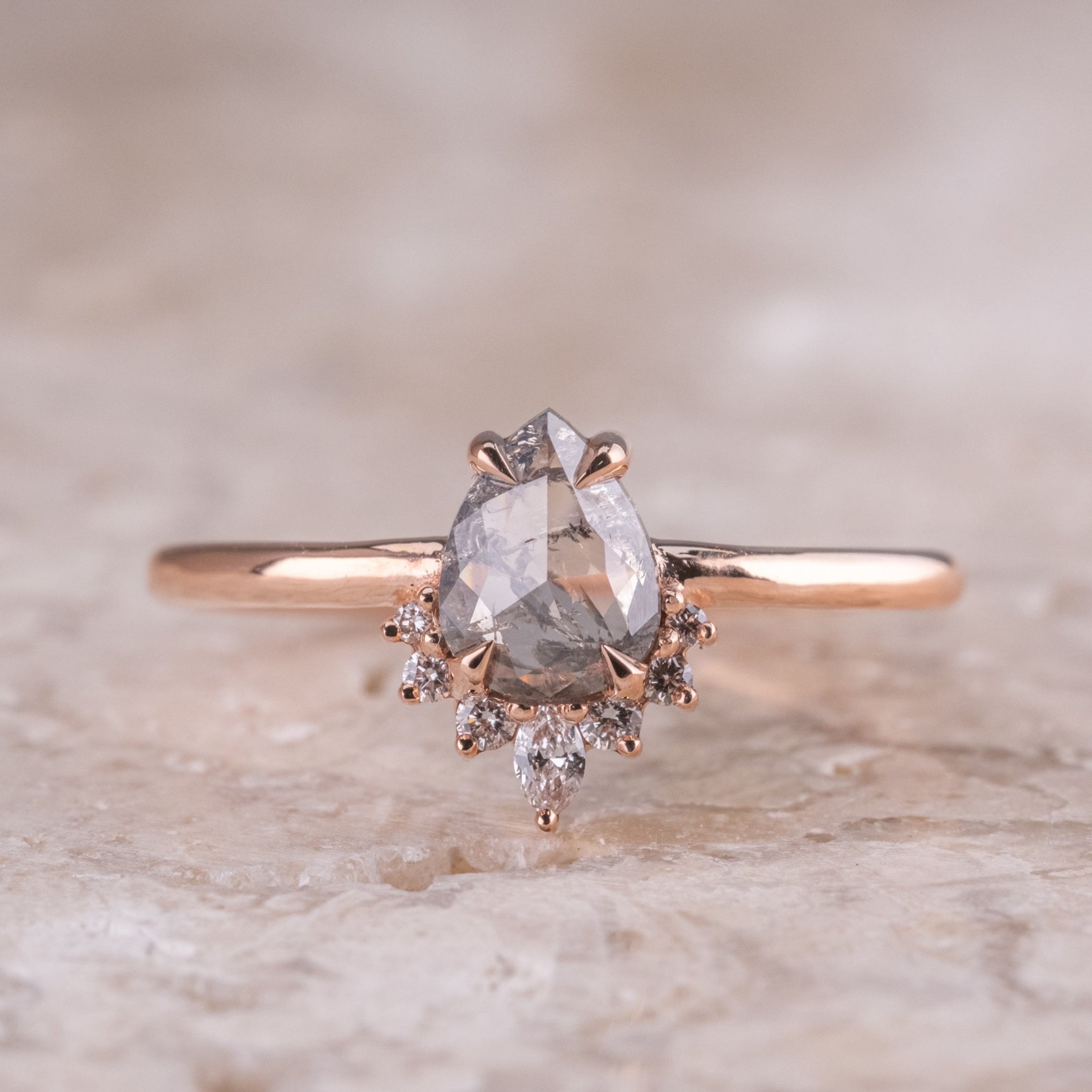 Natural Salt And Pepper 1.45CT Pear Diamond Art Deco Unique Engagement Ring | Handmade Ring | Anniversary Ring