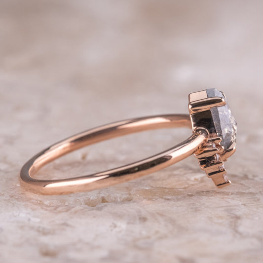 Natural Salt And Pepper 1.45CT Pear Diamond Art Deco Unique Engagement Ring | Handmade Ring | Anniversary Ring - IBIZ Jewel