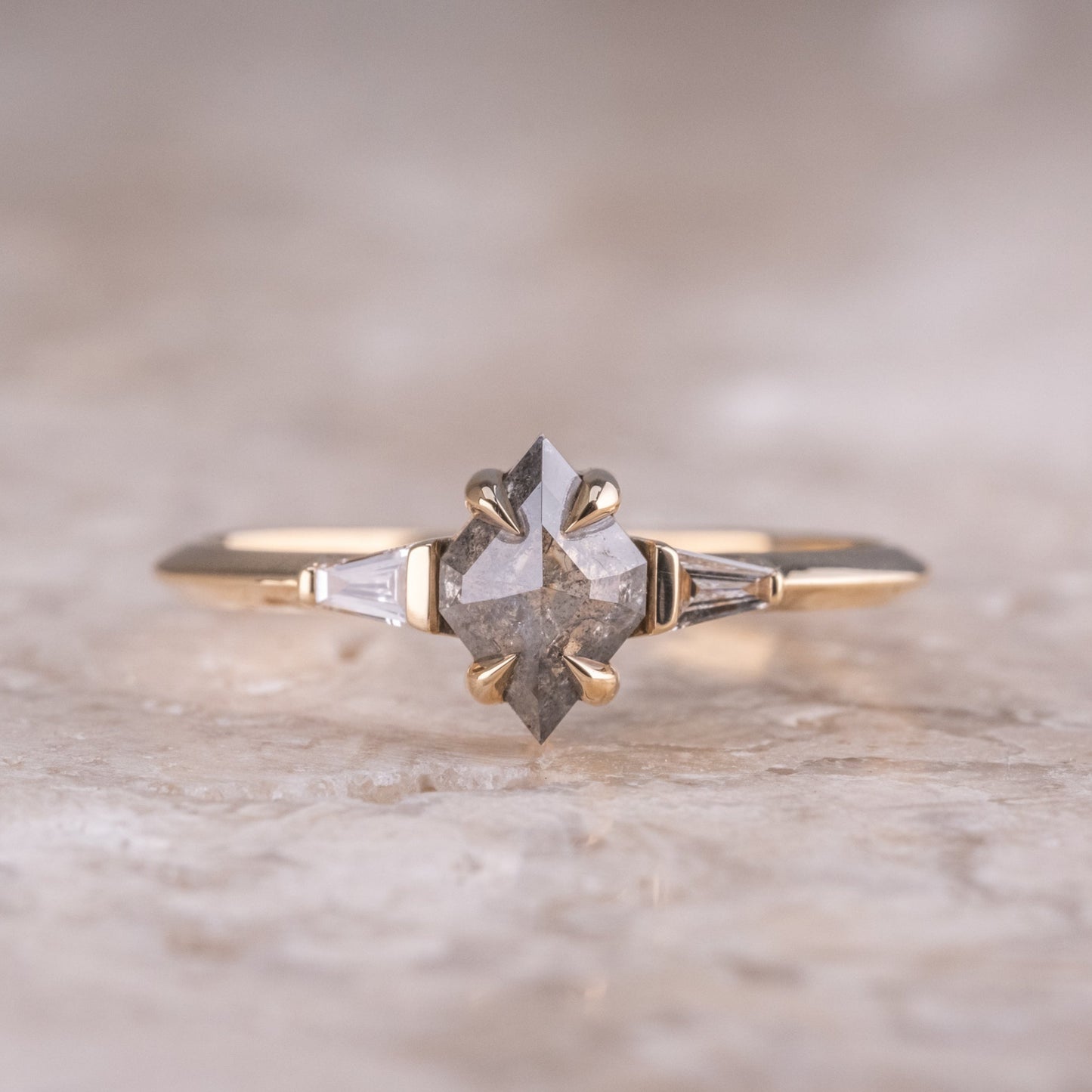 Natural Salt And Pepper 1.20CT Kite Diamond Art Deco Unique Engagement Ring | Handmade Ring | Anniversary Ring