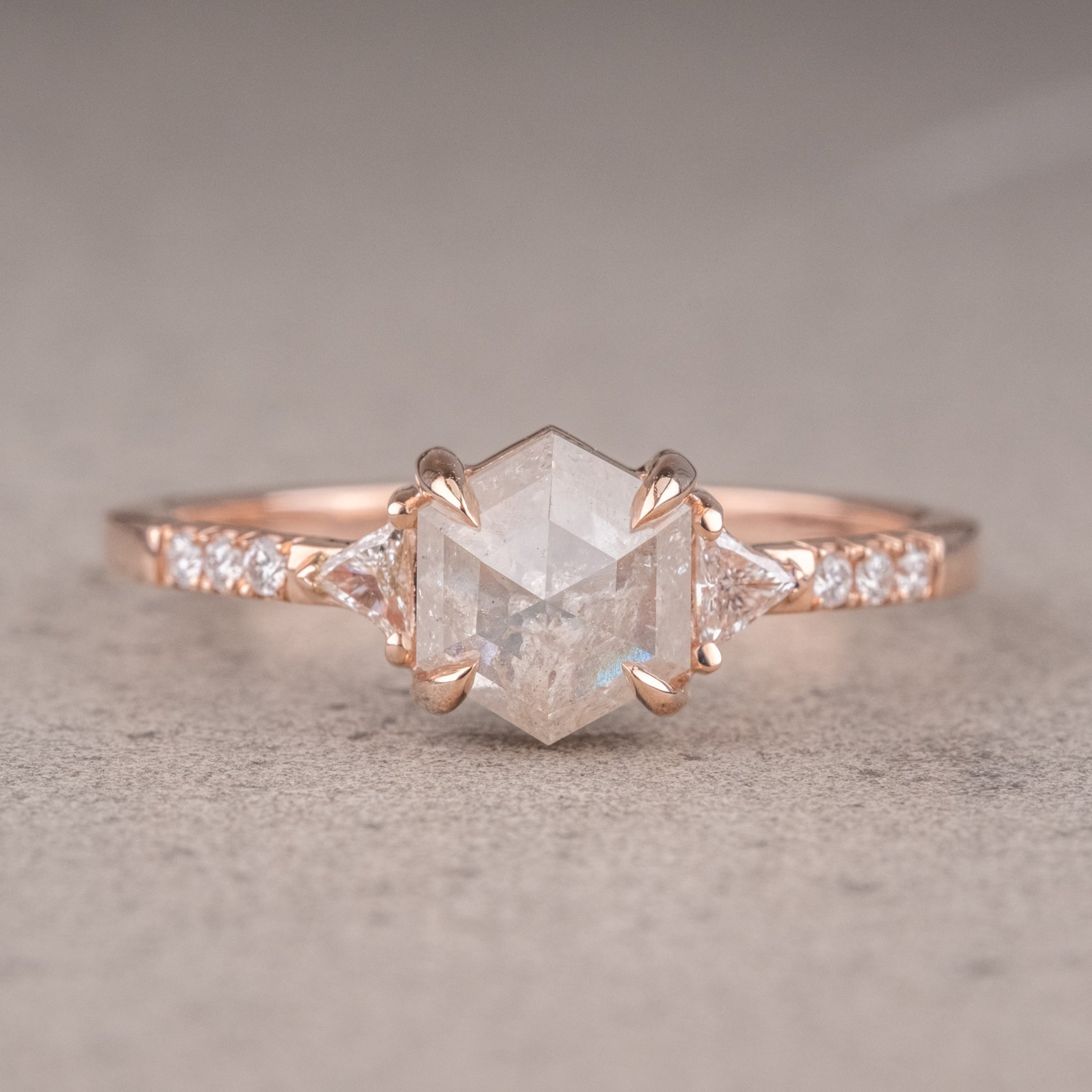 Natural Salt And Pepper 1.50CT Hexagon Diamond Art Deco Unique Engagement Ring | Handmade Ring | Anniversary Ring