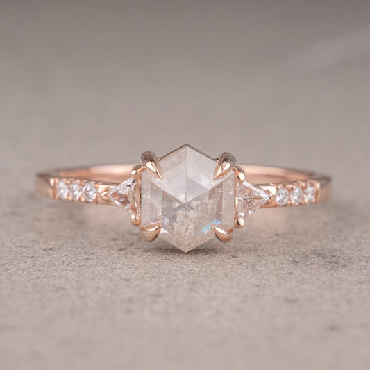 Natural Salt And Pepper 1.50CT Hexagon Diamond Art Deco Unique Engagement Ring | Handmade Ring | Anniversary Ring