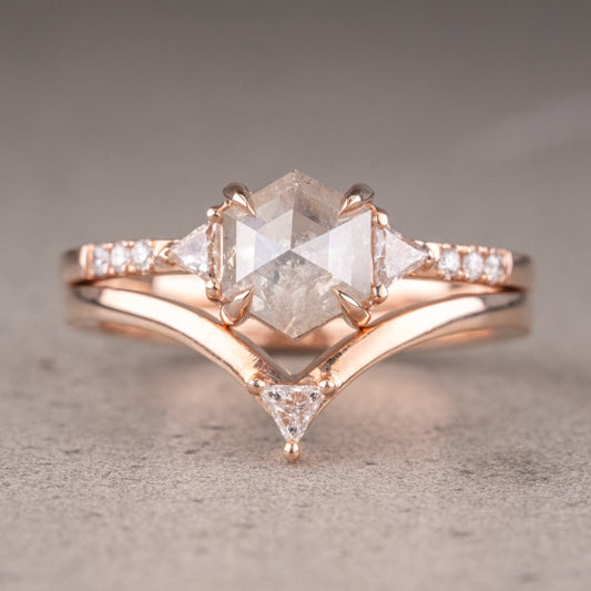 Natural Salt And Pepper 1.50CT Hexagon Diamond Art Deco Unique Engagement Ring | Handmade Ring | Anniversary Ring - IBIZ Jewel