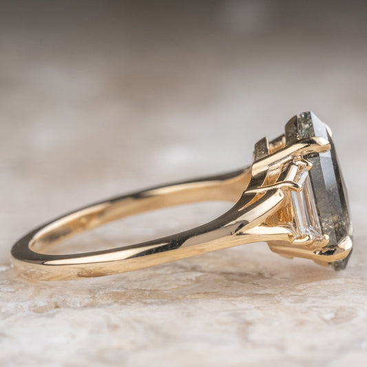 Natural Salt And Pepper 1.70CT Hexagon Diamond Art Deco Unique Engagement Ring | Handmade Ring | Anniversary Ring - IBIZ Jewel