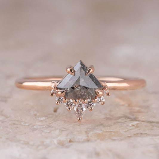 Natural Salt And Pepper 1.50CT Kite Diamond Art Deco Unique Engagement Ring | Handmade Ring | Anniversary Ring