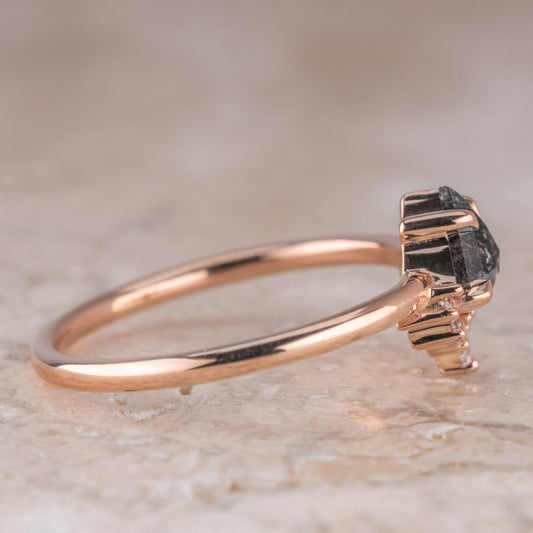 Natural Salt And Pepper 1.50CT Kite Diamond Art Deco Unique Engagement Ring | Handmade Ring | Anniversary Ring - IBIZ Jewel