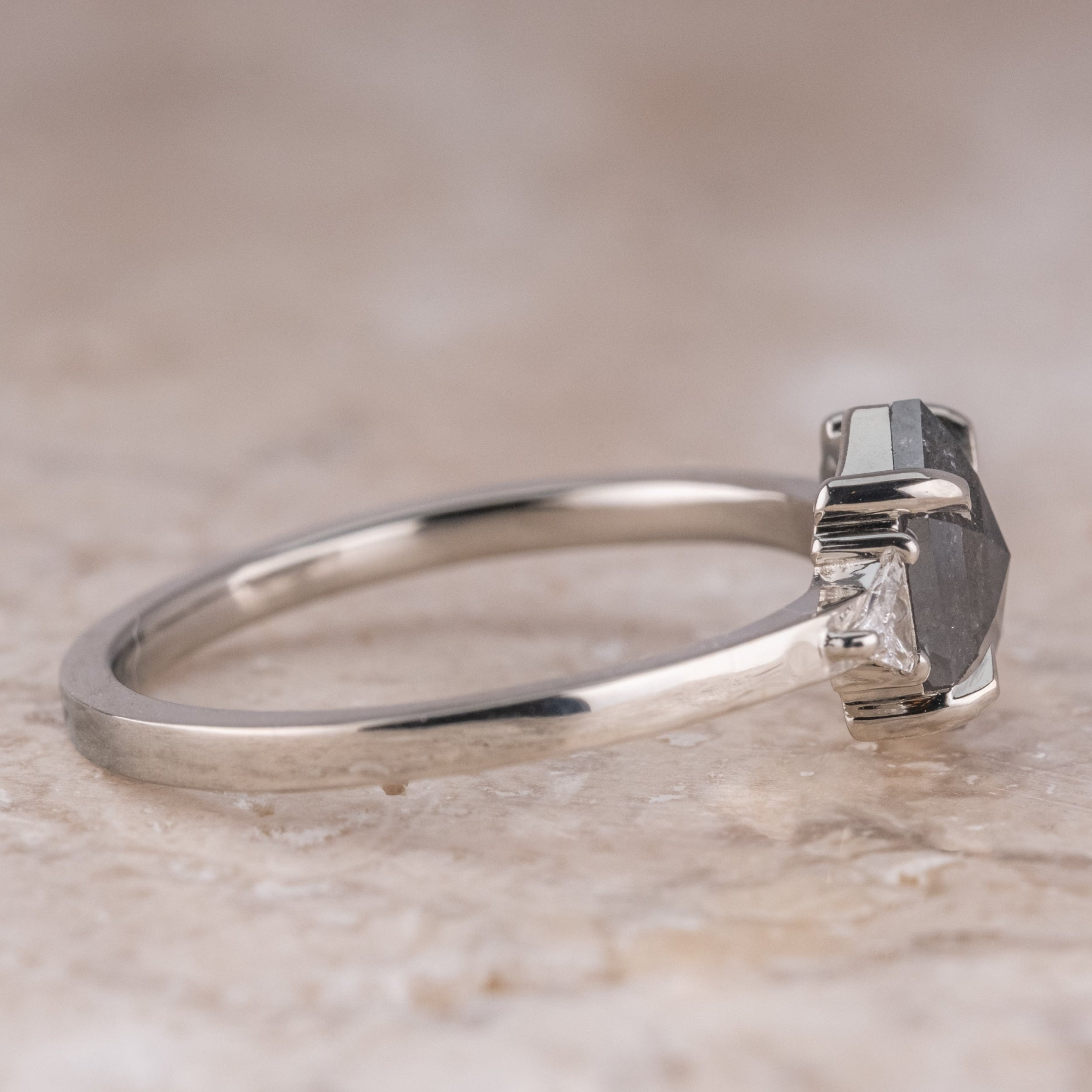 Natural Salt And Pepper 1.30CT Hexagon Diamond Art Deco Unique Engagement Ring | Handmade Ring | Anniversary Ring