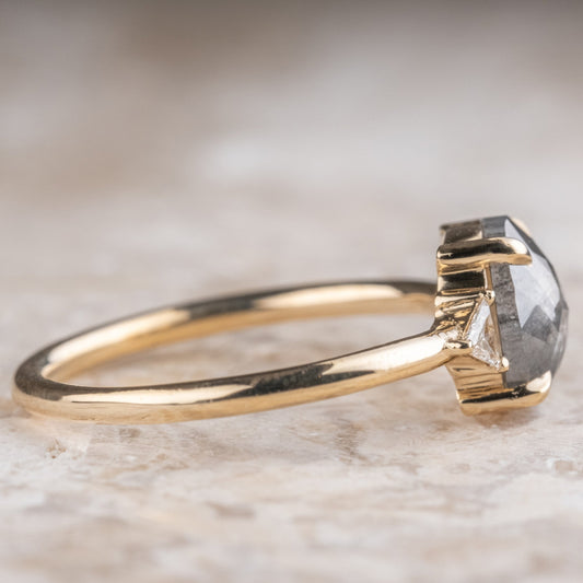 Natural Salt And Pepper 1.60CT Oval Diamond Art Deco Unique Engagement Ring | Handmade Ring | Anniversary Ring - IBIZ Jewel