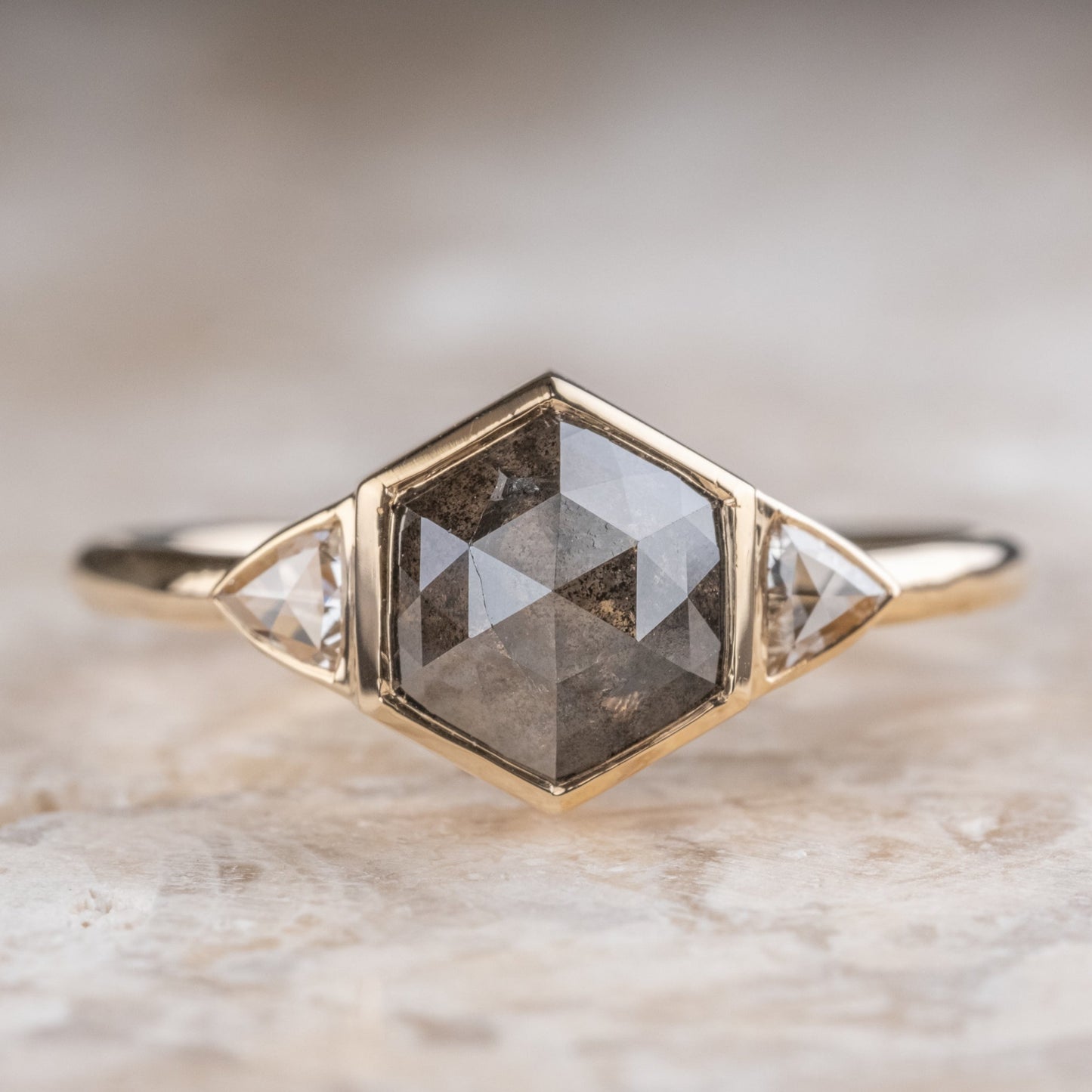 Natural Salt And Pepper 1.60CT Hexagon Diamond Art Deco Unique Engagement Ring | Handmade Ring | Anniversary Ring