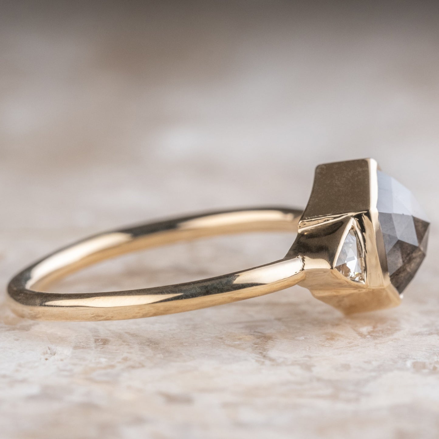 Natural Salt And Pepper 1.60CT Hexagon Diamond Art Deco Unique Engagement Ring | Handmade Ring | Anniversary Ring