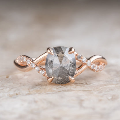 Naturlig salt og peber 1.90CT dragediamant Art Deco unik forlovelsesring | Håndlavet ring | Jubilæumsring