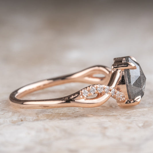 Natural Salt And Pepper 1.55CT Oval Diamond Art Deco Unique Engagement Ring | Handmade Ring | Anniversary Ring - IBIZ Jewel