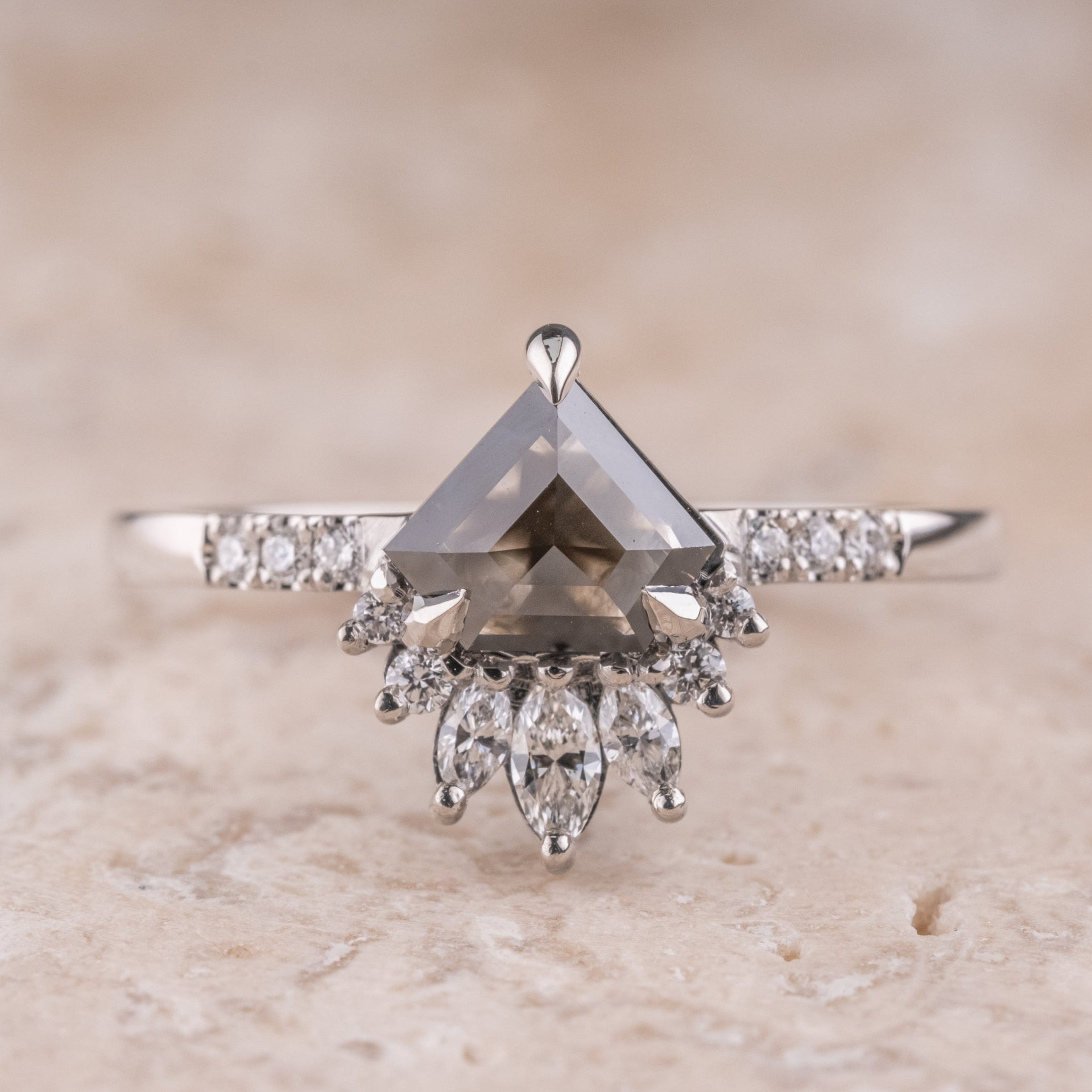 Natural Salt And Pepper 1.25CT Kite Diamond Art Deco Unique Engagement Ring | Handmade Ring | Anniversary Ring