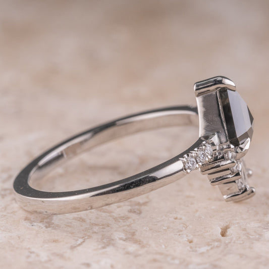 Natural Salt And Pepper 1.25CT Kite Diamond Art Deco Unique Engagement Ring | Handmade Ring | Anniversary Ring - IBIZ Jewel