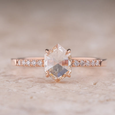 Natural Salt And Pepper 1.30CT Hexagon Diamond Art Deco Unique Engagement Ring | Handmade Ring | Anniversary Ring