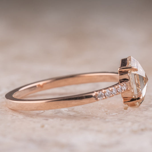 Natural Salt And Pepper 1.30CT Hexagon Diamond Art Deco Unique Engagement Ring | Handmade Ring | Anniversary Ring - IBIZ Jewel