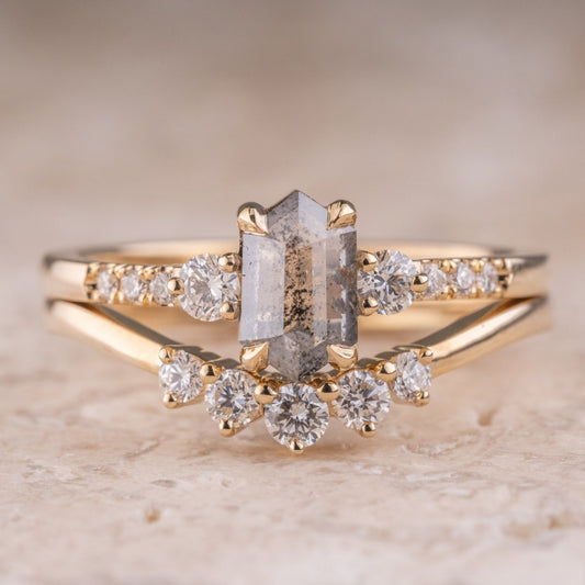 Natural Salt And Pepper 1.55CT Hexagon Diamond Art Deco Unique Engagement Ring | Handmade Ring | Anniversary Ring - IBIZ Jewel