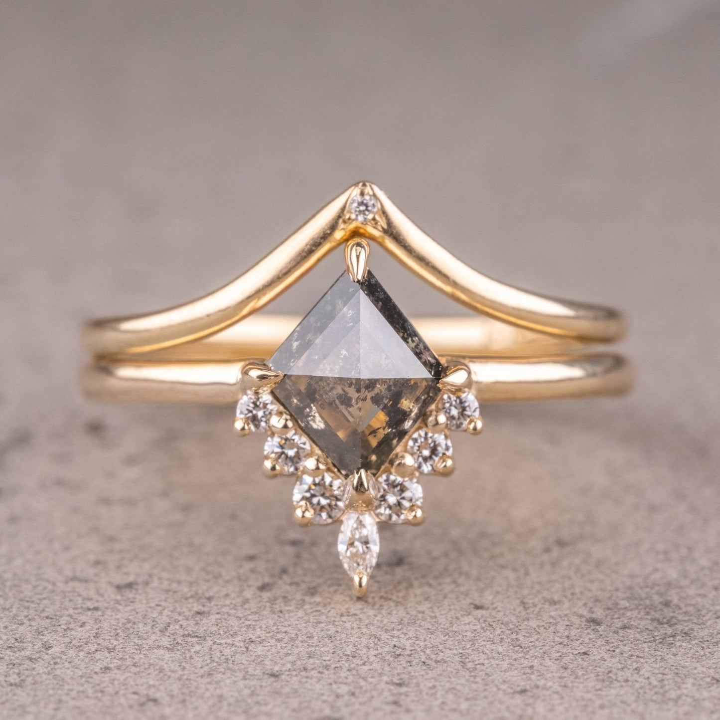 Natural Salt And Pepper 1.20CT Kite  Diamond Art Deco Unique Engagement Ring | Handmade Ring | Anniversary Ring