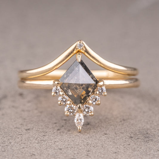 Natural Salt And Pepper 1.20CT Kite  Diamond Art Deco Unique Engagement Ring | Handmade Ring | Anniversary Ring - IBIZ Jewel