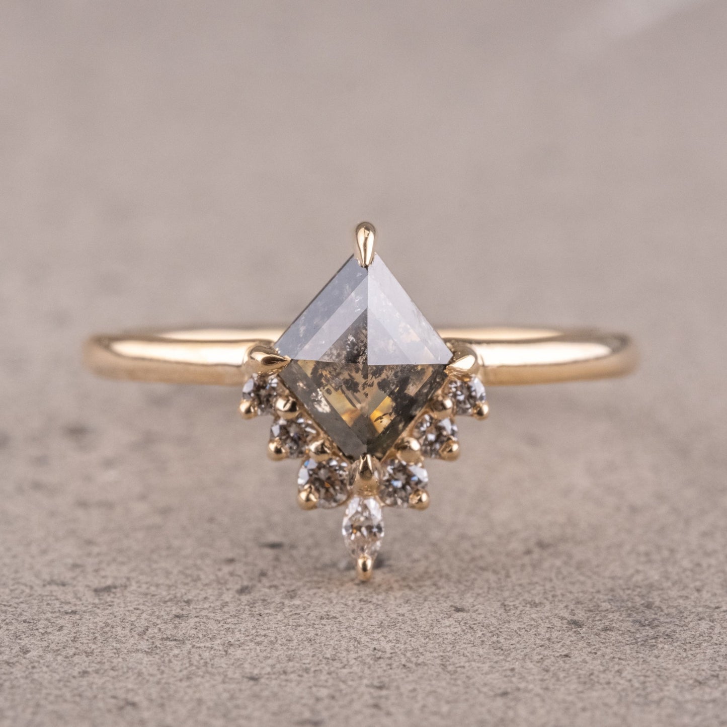 Natural Salt And Pepper 1.20CT Kite  Diamond Art Deco Unique Engagement Ring | Handmade Ring | Anniversary Ring