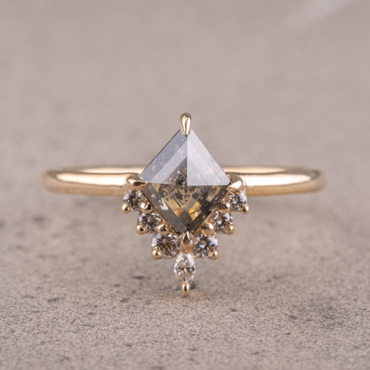 Natural Salt And Pepper 1.20CT Kite  Diamond Art Deco Unique Engagement Ring | Handmade Ring | Anniversary Ring