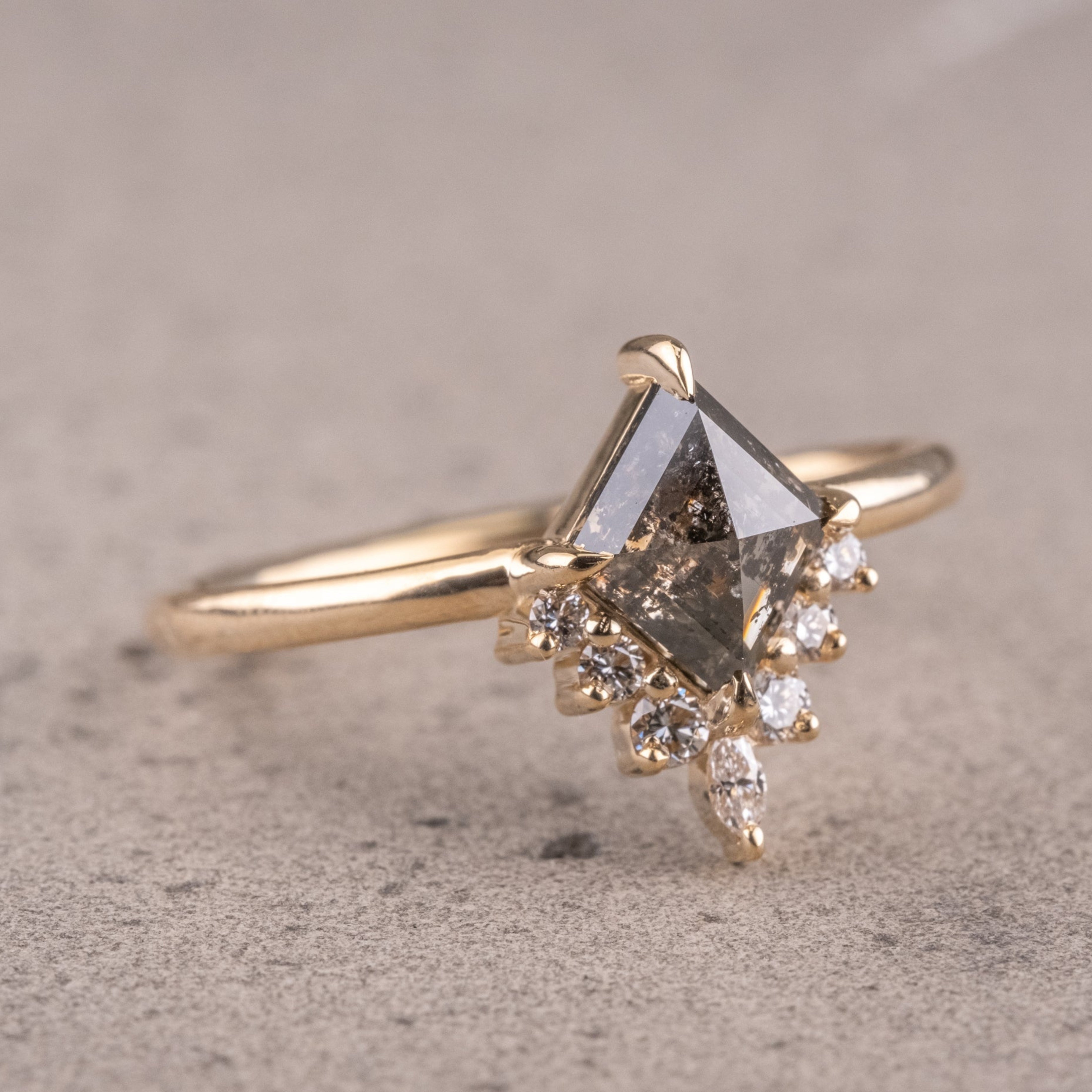 Natural Salt And Pepper 1.20CT Kite  Diamond Art Deco Unique Engagement Ring | Handmade Ring | Anniversary Ring