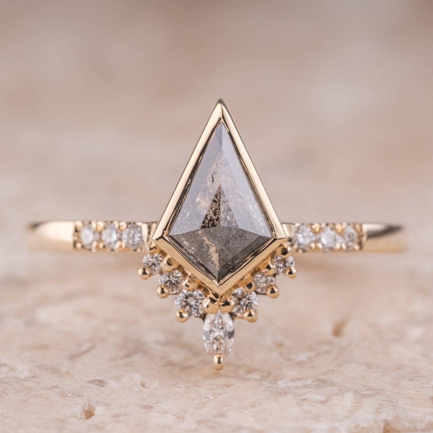 Natural Salt And Pepper 1.60CT Kite Diamond Art Deco Unique Engagement Ring | Handmade Ring | Anniversary Ring