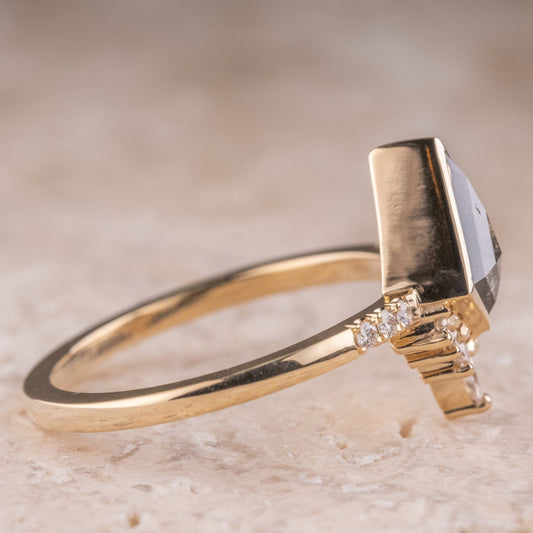 Natural Salt And Pepper 1.60CT Kite Diamond Art Deco Unique Engagement Ring | Handmade Ring | Anniversary Ring - IBIZ Jewel
