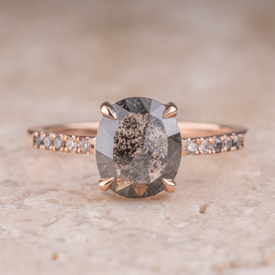 Natural Salt And Pepper 1.65CT Oval Diamond Art Deco Unique Engagement Ring | Handmade Ring | Anniversary Ring