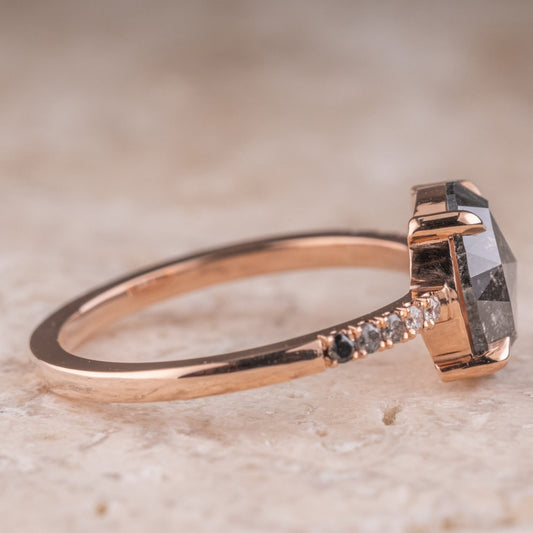 Natural Salt And Pepper 1.65CT Oval Diamond Art Deco Unique Engagement Ring | Handmade Ring | Anniversary Ring - IBIZ Jewel
