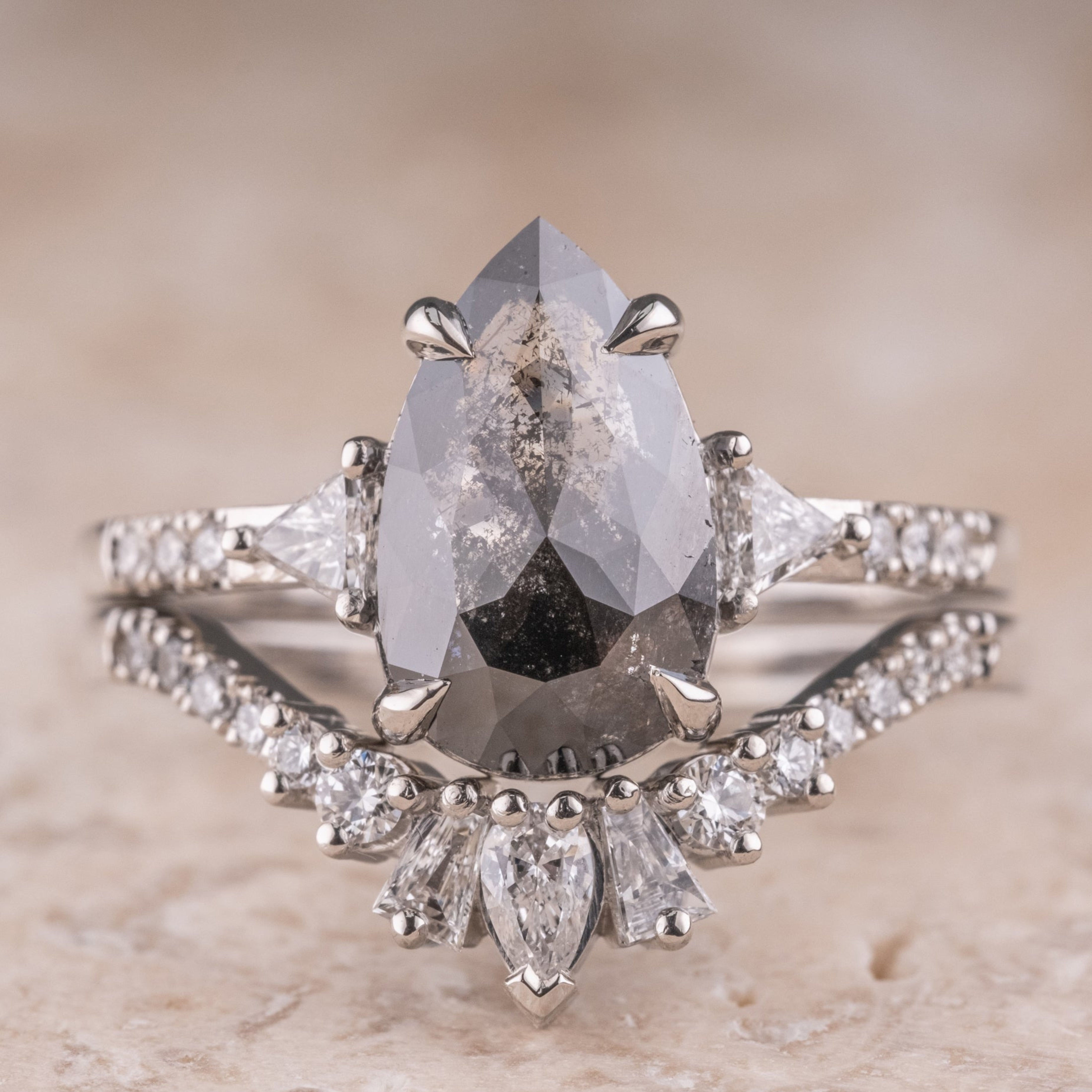 Natural Salt And Pepper 2.20CT Pear Diamond Art Deco Unique Engagement Ring | Handmade Ring | Anniversary Ring