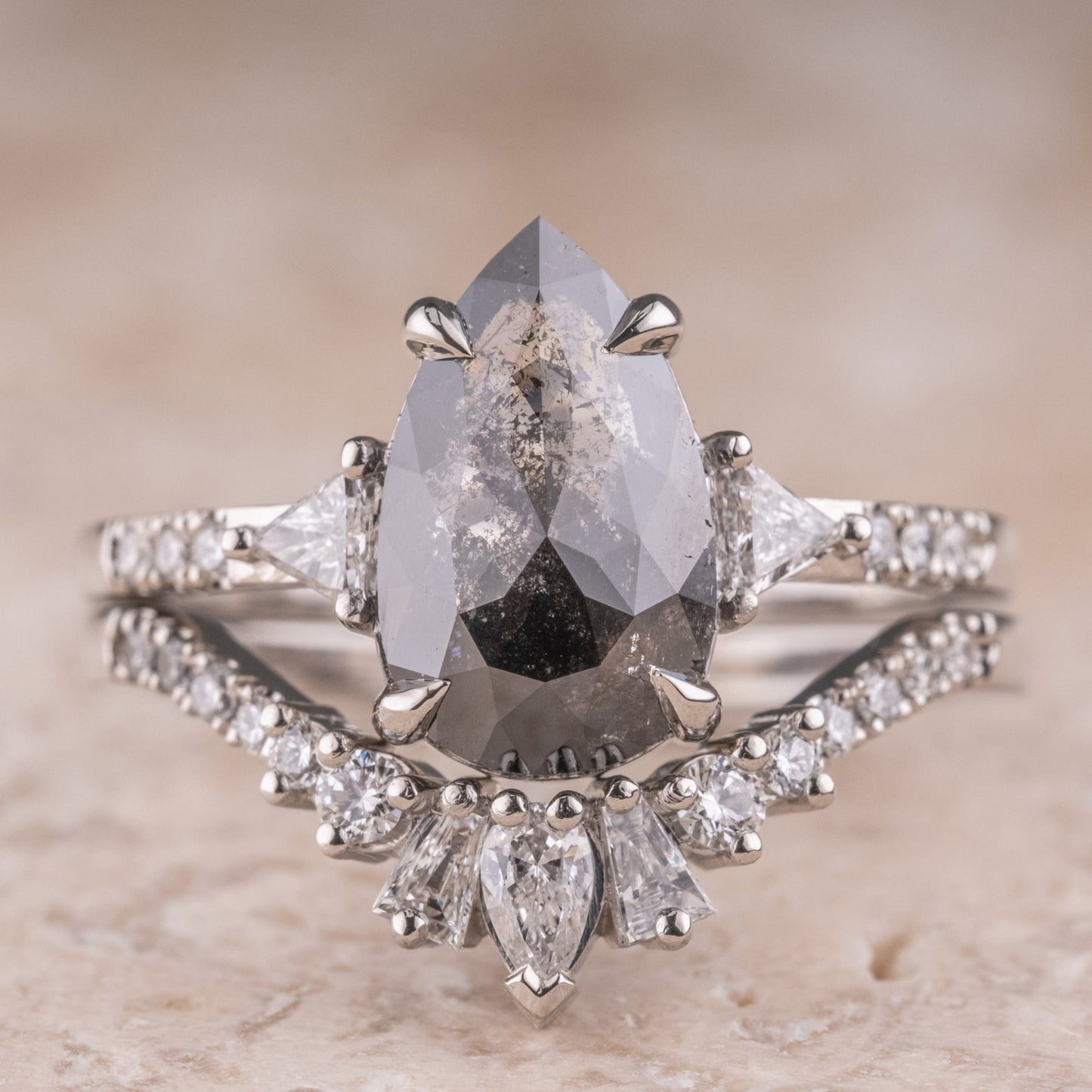 Natural Salt And Pepper 2.20CT Pear Diamond Art Deco Unique Engagement Ring | Handmade Ring | Anniversary Ring