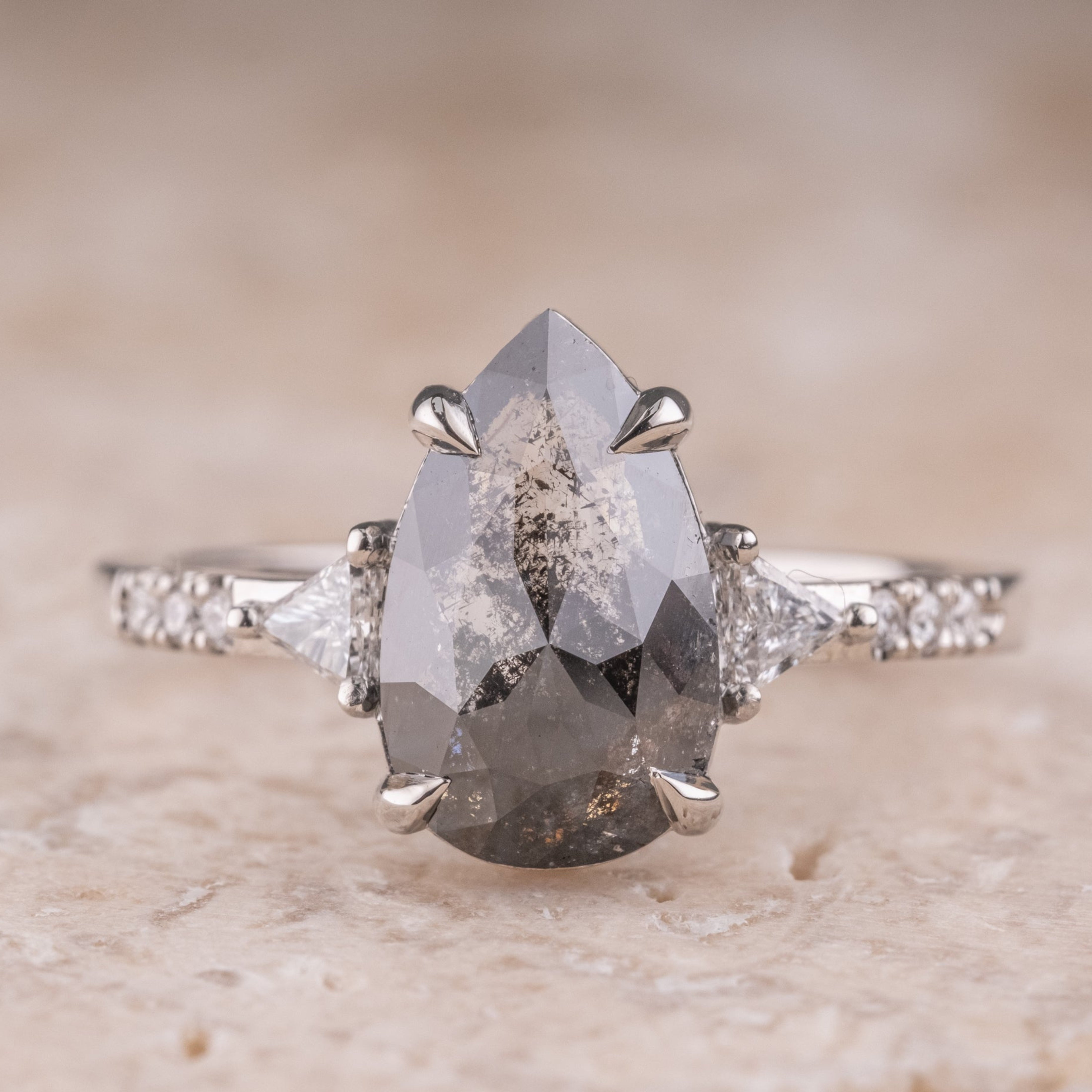Natural Salt And Pepper 2.20CT Pear Diamond Art Deco Unique Engagement Ring | Handmade Ring | Anniversary Ring