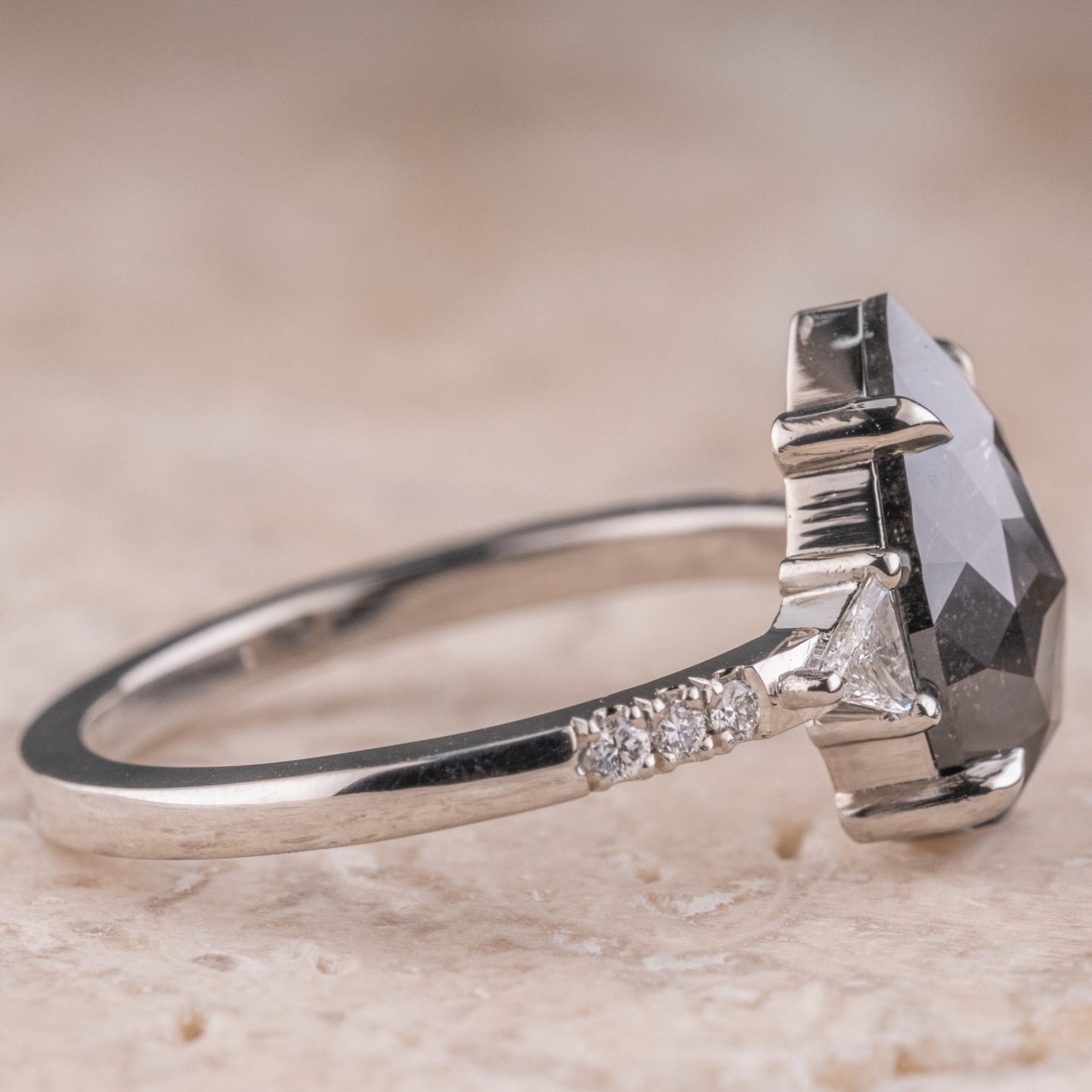 Natural Salt And Pepper 2.20CT Pear Diamond Art Deco Unique Engagement Ring | Handmade Ring | Anniversary Ring