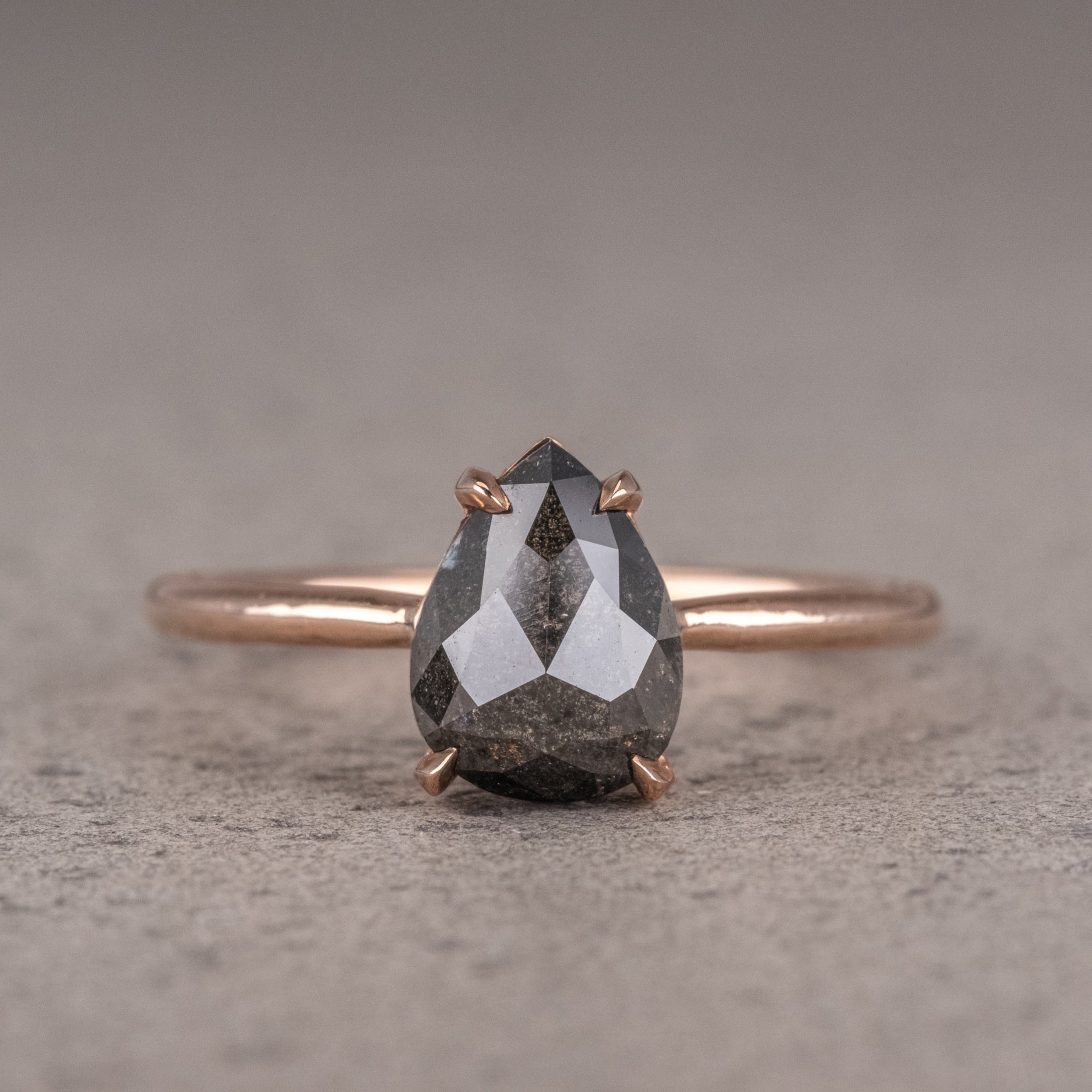 Natural Salt And Pepper 1.50CT Pear Diamond Art Deco Unique Engagement Ring | Handmade Ring | Anniversary Ring