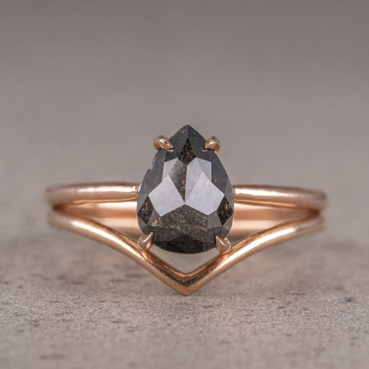 Natural Salt And Pepper 1.50CT Pear Diamond Art Deco Unique Engagement Ring | Handmade Ring | Anniversary Ring - IBIZ Jewel