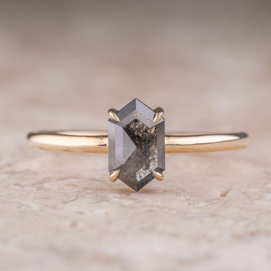 Natural Salt And Pepper 1.10CT Hexagon Diamond Art Deco Unique Engagement Ring | Handmade Ring | Anniversary Ring