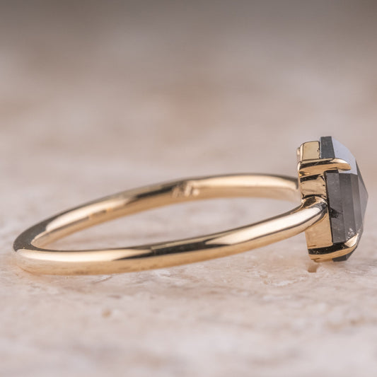 Natural Salt And Pepper 1.10CT Hexagon Diamond Art Deco Unique Engagement Ring | Handmade Ring | Anniversary Ring - IBIZ Jewel