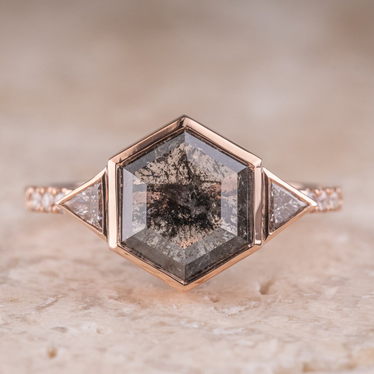 Natural Salt And Pepper 1.70CT hexagon Diamond Art Deco Unique Engagement Ring | Handmade Ring | Anniversary Ring