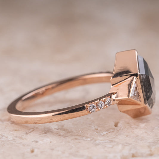 Natural Salt And Pepper 1.70CT hexagon Diamond Art Deco Unique Engagement Ring | Handmade Ring | Anniversary Ring - IBIZ Jewel