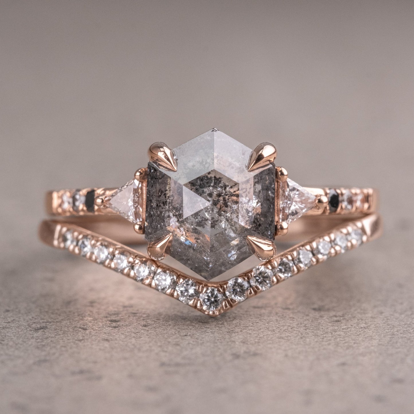 Natural Salt And Pepper 1.65CT Hexagon Diamond Art Deco Unique Engagement Ring | Handmade Ring | Anniversary Ring