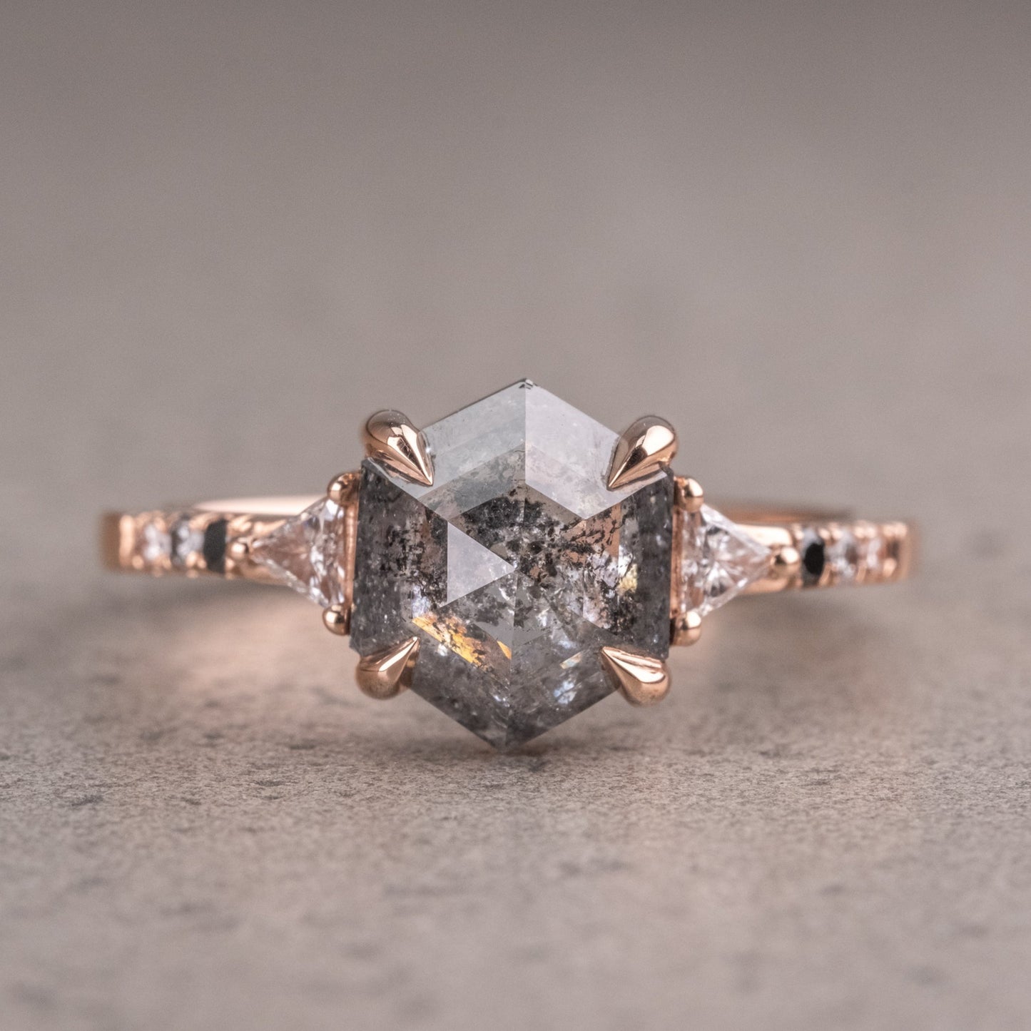 Natural Salt And Pepper 1.65CT Hexagon Diamond Art Deco Unique Engagement Ring | Handmade Ring | Anniversary Ring