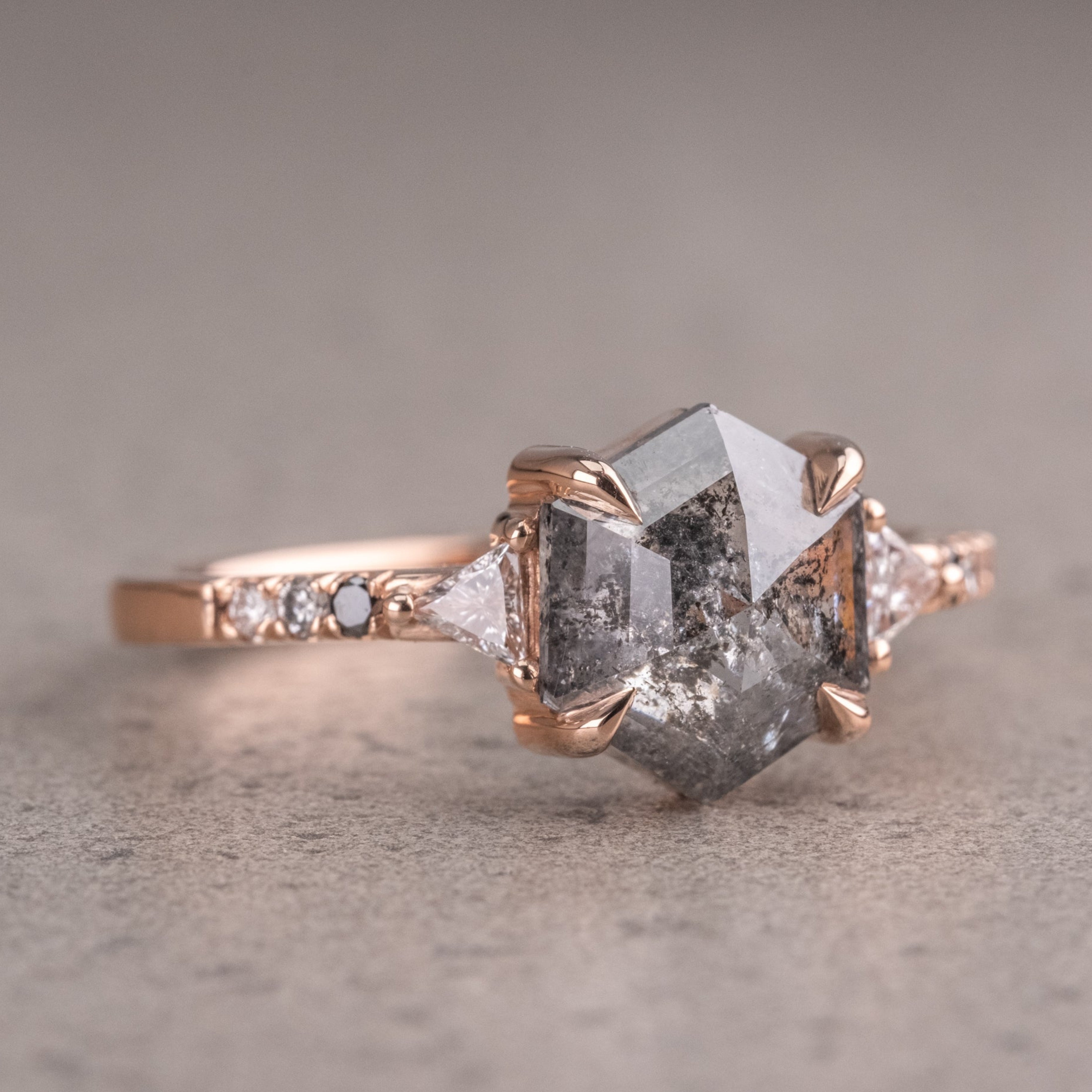 Natural Salt And Pepper 1.65CT Hexagon Diamond Art Deco Unique Engagement Ring | Handmade Ring | Anniversary Ring