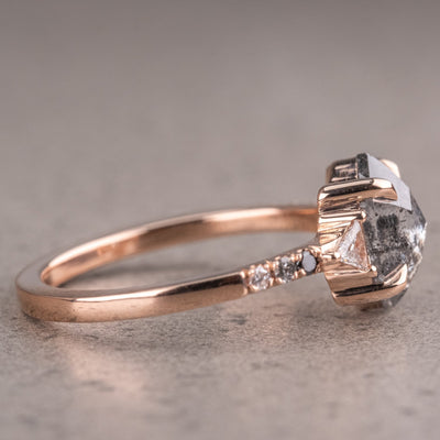 Natural Salt And Pepper 1.65CT Hexagon Diamond Art Deco Unique Engagement Ring | Handmade Ring | Anniversary Ring
