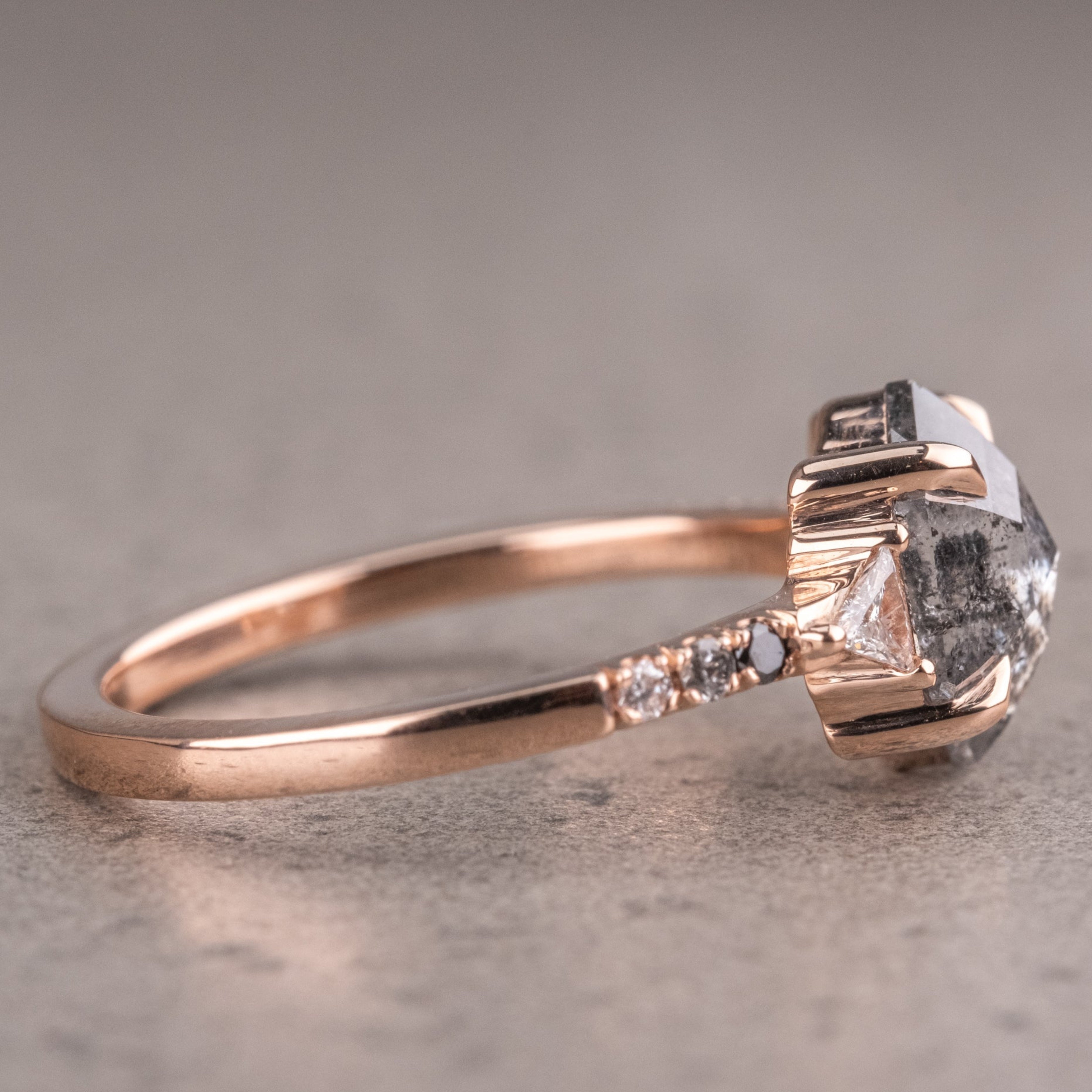 Natural Salt And Pepper 1.65CT Hexagon Diamond Art Deco Unique Engagement Ring | Handmade Ring | Anniversary Ring