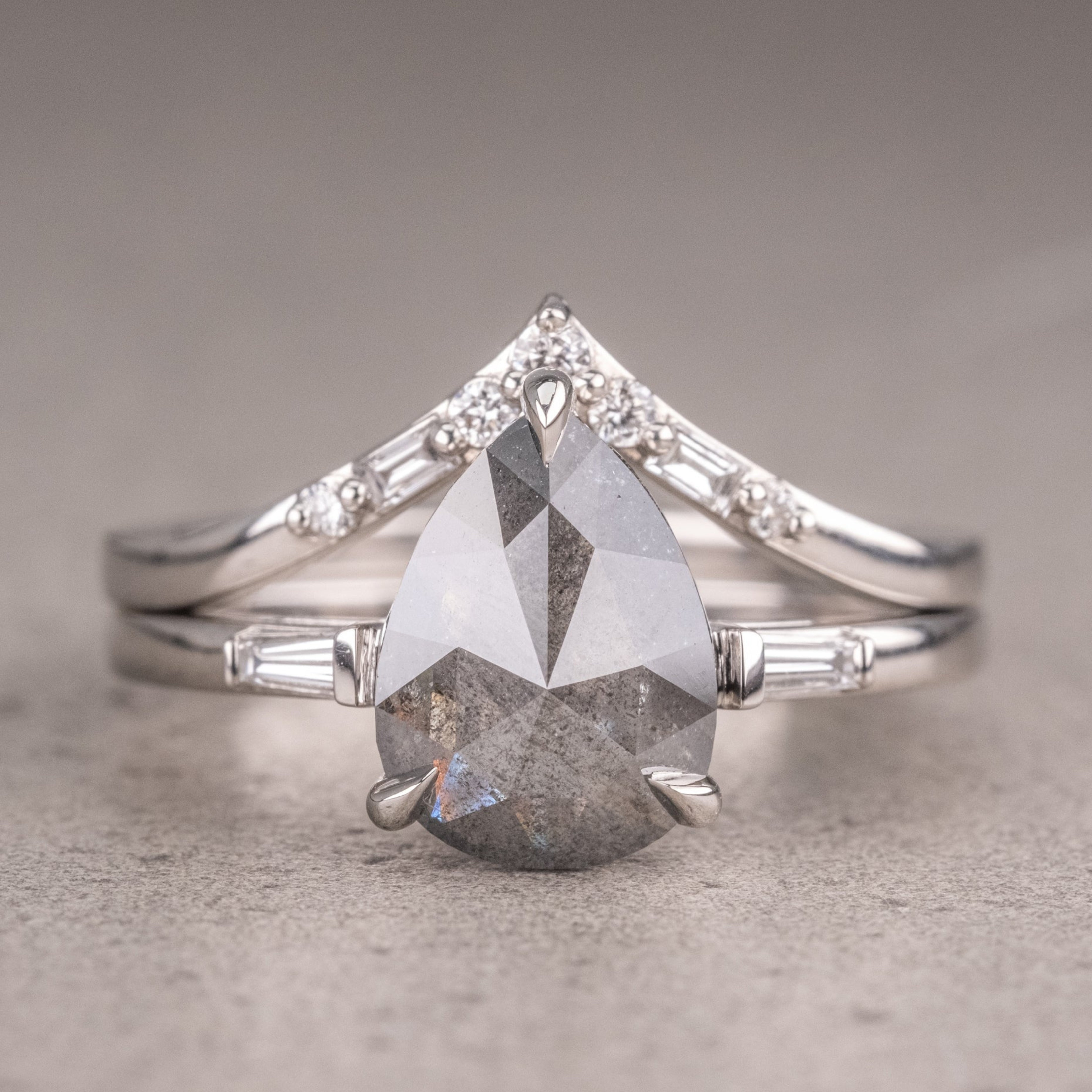 Natural Salt And Pepper 1.80CT Pear Diamond Art Deco Unique Engagement Ring | Handmade Ring | Anniversary Ring