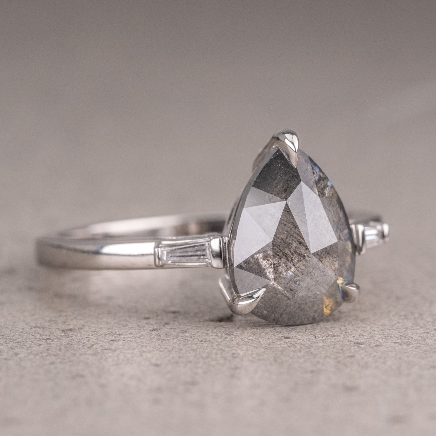 Natural Salt And Pepper 1.80CT Pear Diamond Art Deco Unique Engagement Ring | Handmade Ring | Anniversary Ring