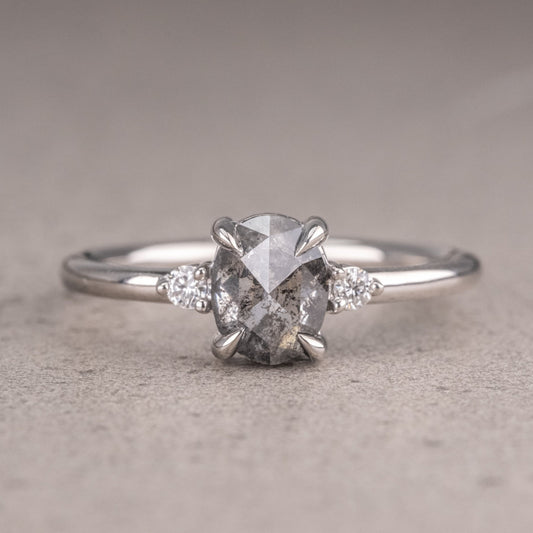 Natural Salt And Pepper 1.45CT Oval Diamond Art Deco Unique Engagement Ring | Handmade Ring | Anniversary Ring