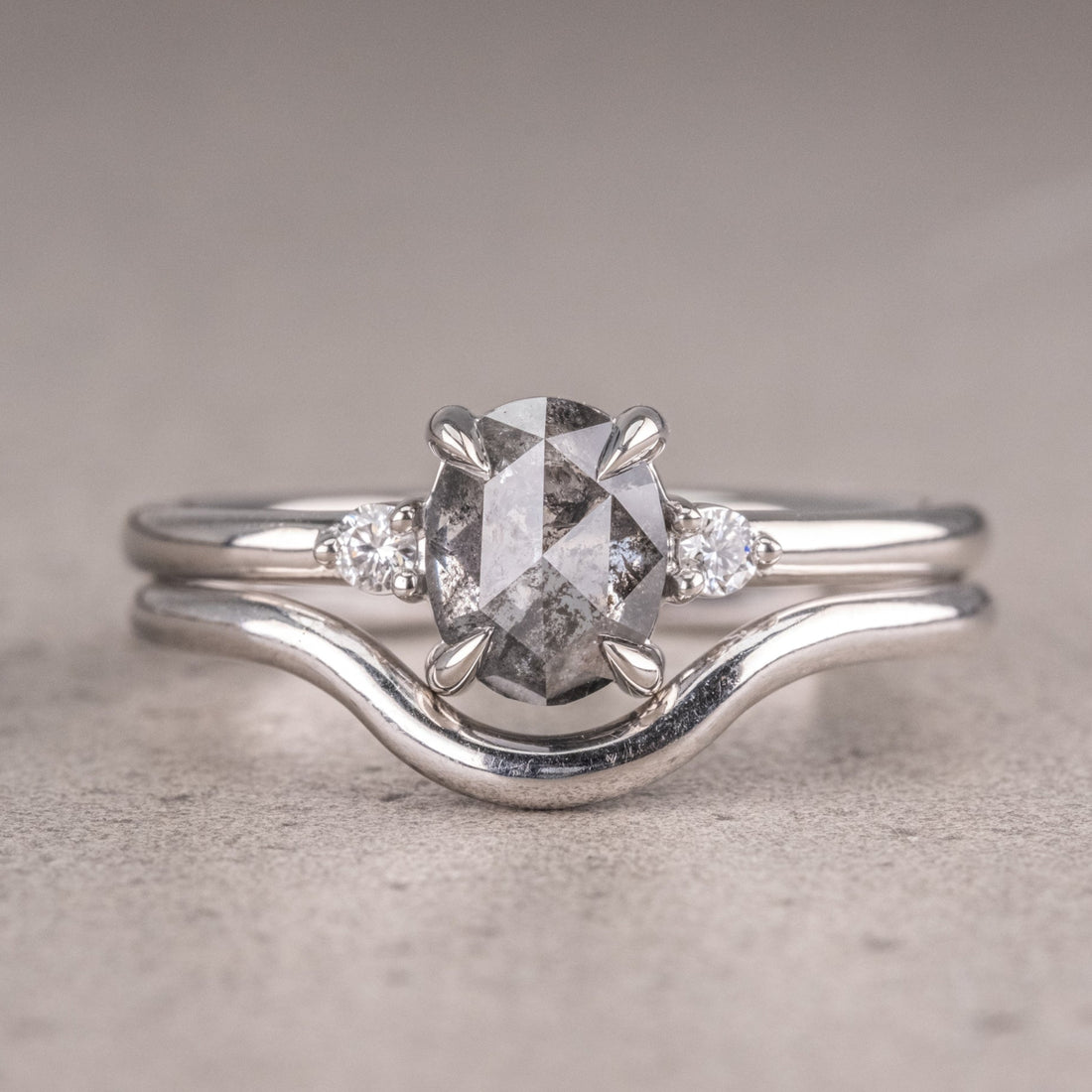 Natural Salt And Pepper 1.45CT Oval Diamond Art Deco Unique Engagement Ring | Handmade Ring | Anniversary Ring