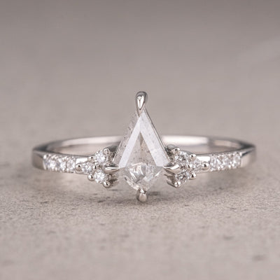 Natural Salt And Pepper 1.50CT Kite Diamond Art Deco Unique Engagement Ring | Handmade Ring | Anniversary Ring